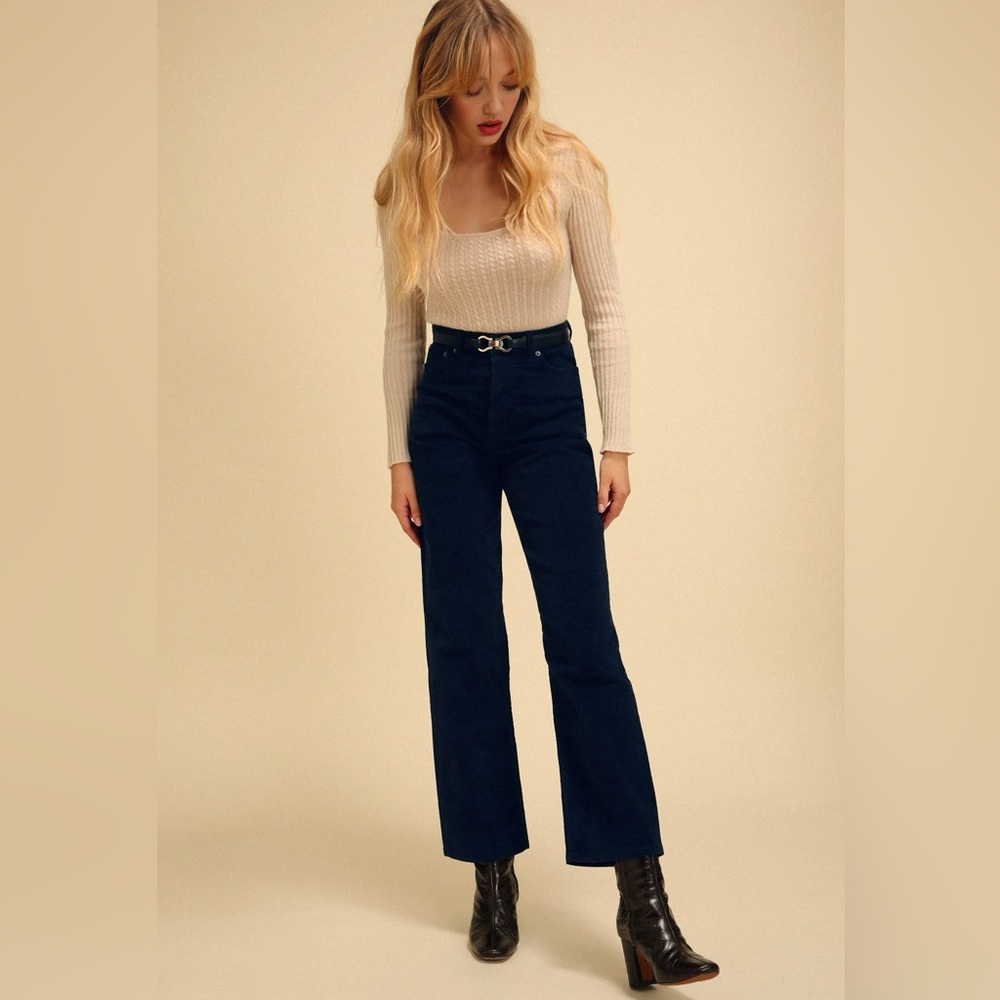 Rouje Navy Straight Leg Corduroy Pants